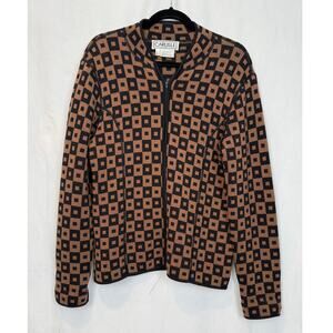 Vintage Carlisle 100% Wool Geometric Zip Jacket Brown Black Size M